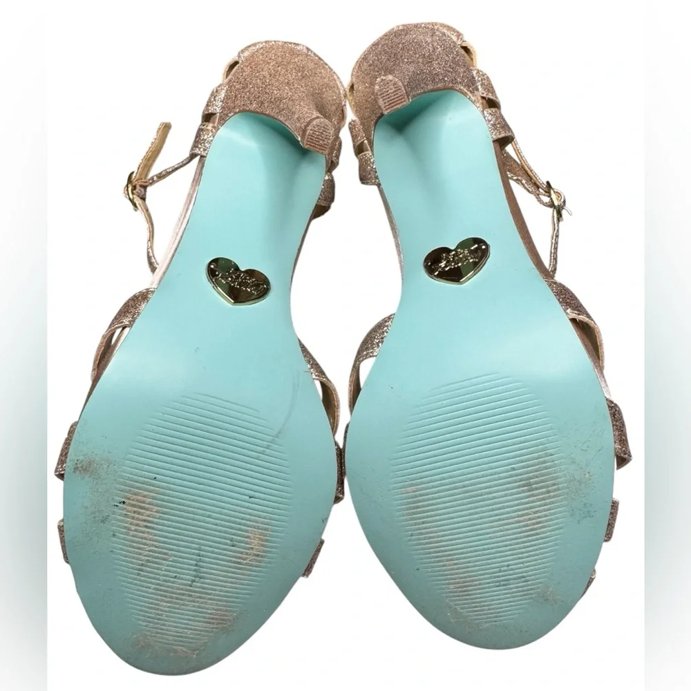 Betsey Johnson Tee Gold Glitter T-Strap High Heel Shoes Size 8 - Picture 10 of 14